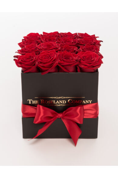 Fekete kocka doboz, ÉLŐ vörös rózsa