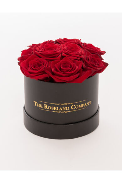 Fekete mini henger doboz, ÉLŐ vörös rózsa