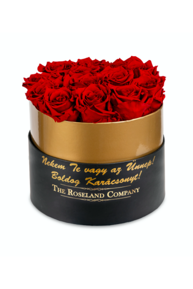 gravírozott arany peremes fekete kis henger vörös rózsával